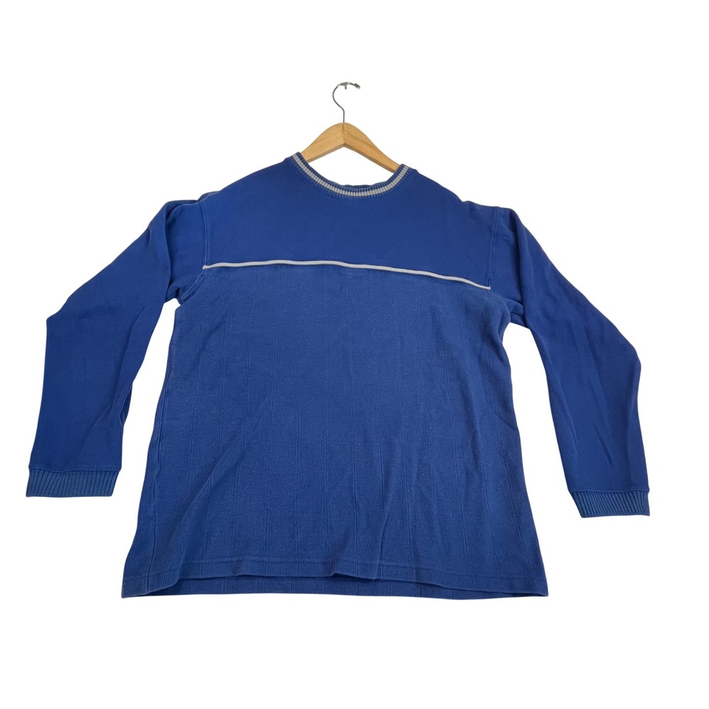 Vintage Style Blue Clay Ribbed Knit Long Sleeve Crewneck Top FG303QH